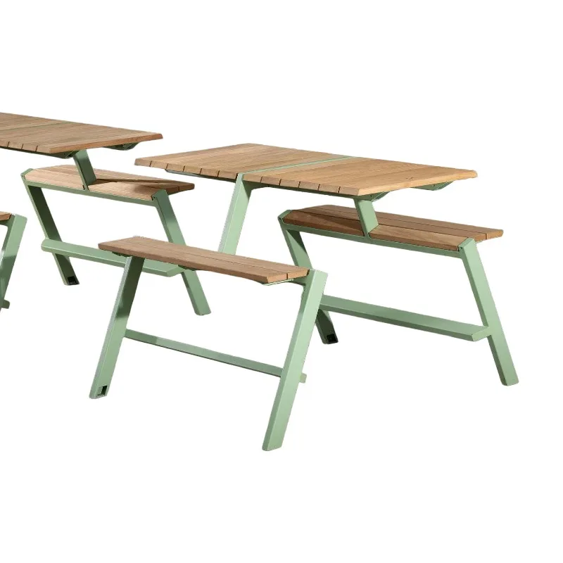 Outdoor stainless steel table and chair set, casual picnic park milk tea shop table, simple modern garden one-piece table