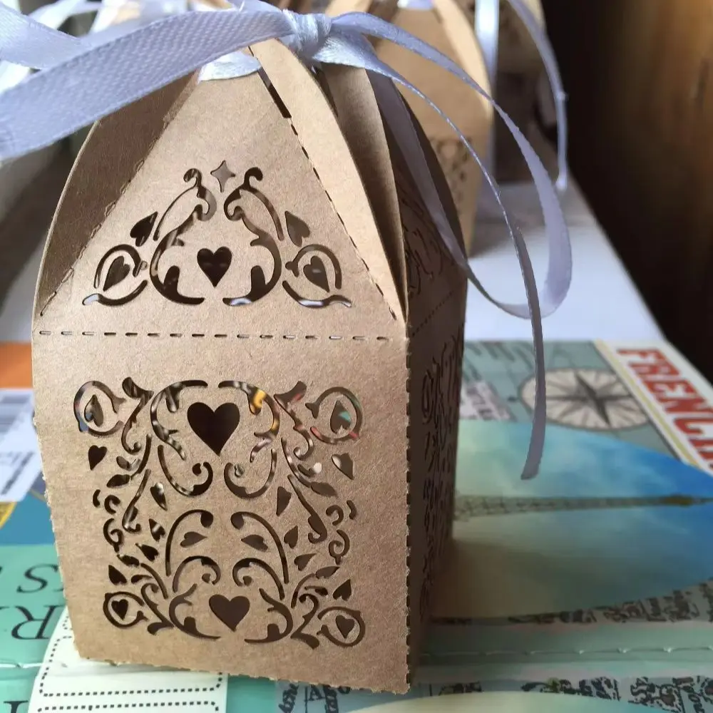 

300pcs Kraft Paper Wedding Favor boxes with ribbon,Custom Chocolate/Cake Gift Packaging Boxes for Party Favor Decoration