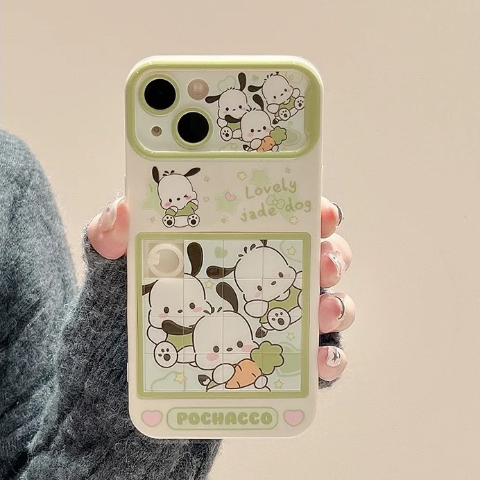 Funny 3D Phone Case for iPhone 15 12 13 14 Pro Max 15Pro 14Pro 13Pro Cute Cartoon Sanrio Pochacco Hello Kitty Cat Jigsaw Cover