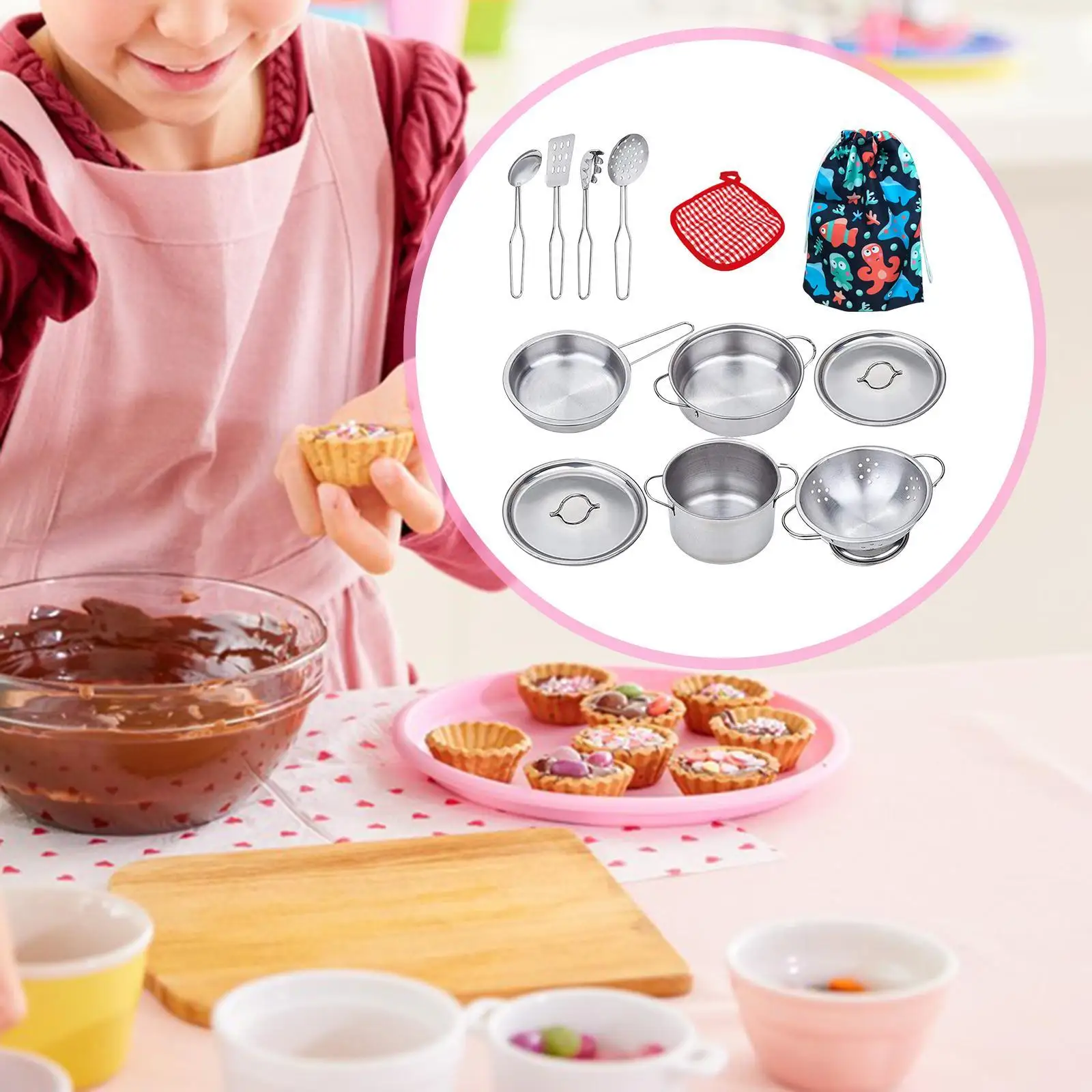 Juguetes para juego de imitación de cocina, accesorios de cocina, ollas y sartenes reutilizables para niños y niñas, aula, fiesta de Navidad, aprendizaje