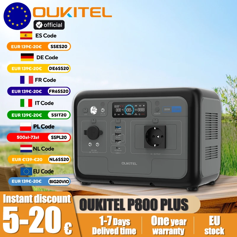 OUKITEL P800E Portable Power Station 800W Output Power 512Wh LiFePO4 Family Outdoor Camping Backup Power Mobile Power