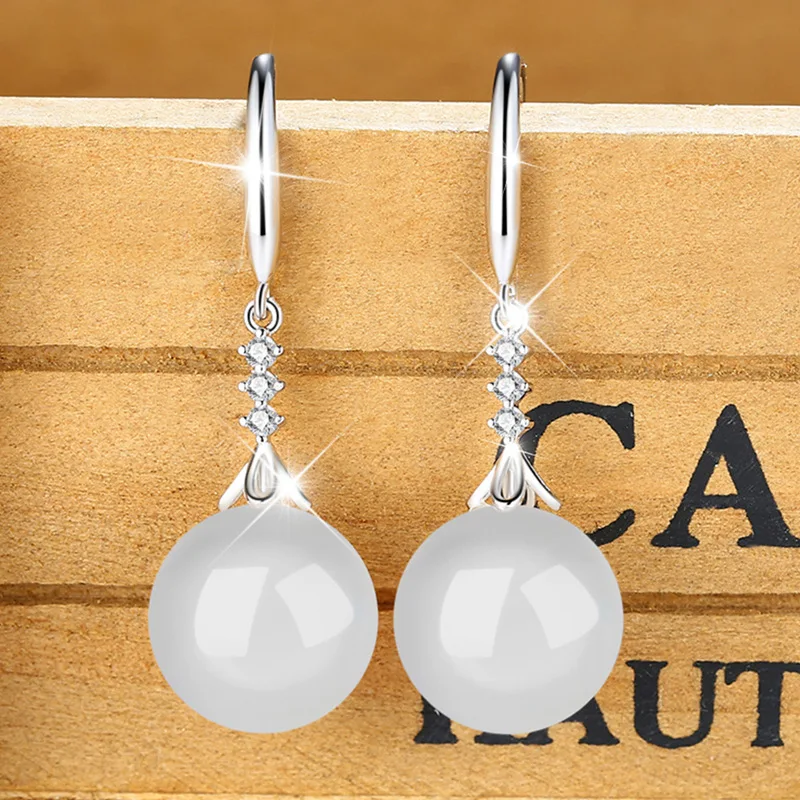 Hot fashion AAAAA Zircon Earrings Green White Jade Pearl 18K Gold 925 Sterling Silver Stud Earrings for Women Fine Jewelry Gift