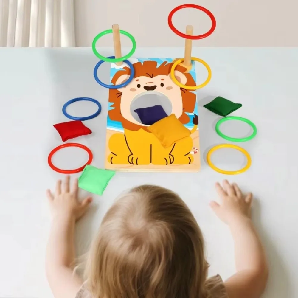 Nuovo 2 in 1 Gioco di lancio del sacco di sabbia Gioco di lancio portatile in legno del sacchetto di fagioli Gioco di lancio dell'anello Divertente giocattolo di puzzle Montessori Giocattoli per bambini