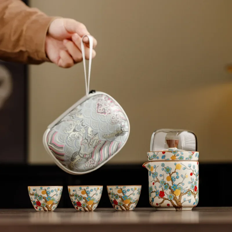 Colorful Ruyao Jinmei Travel Tea Set Portable Quick Cup Outdoor Camping Teapot Kung Fu Tea Cup One Person Tea Pot and Cup Set