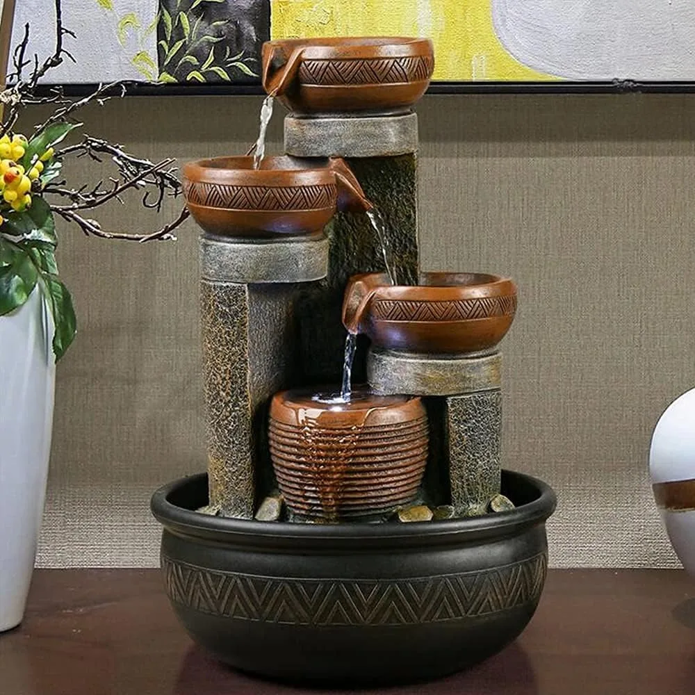 

15.7" H 4-Tier Indoor Tabletop Waterfall Fountain with LED Lights Desktop Fountains Calming Sound for Home Office Decor (15.7ihc