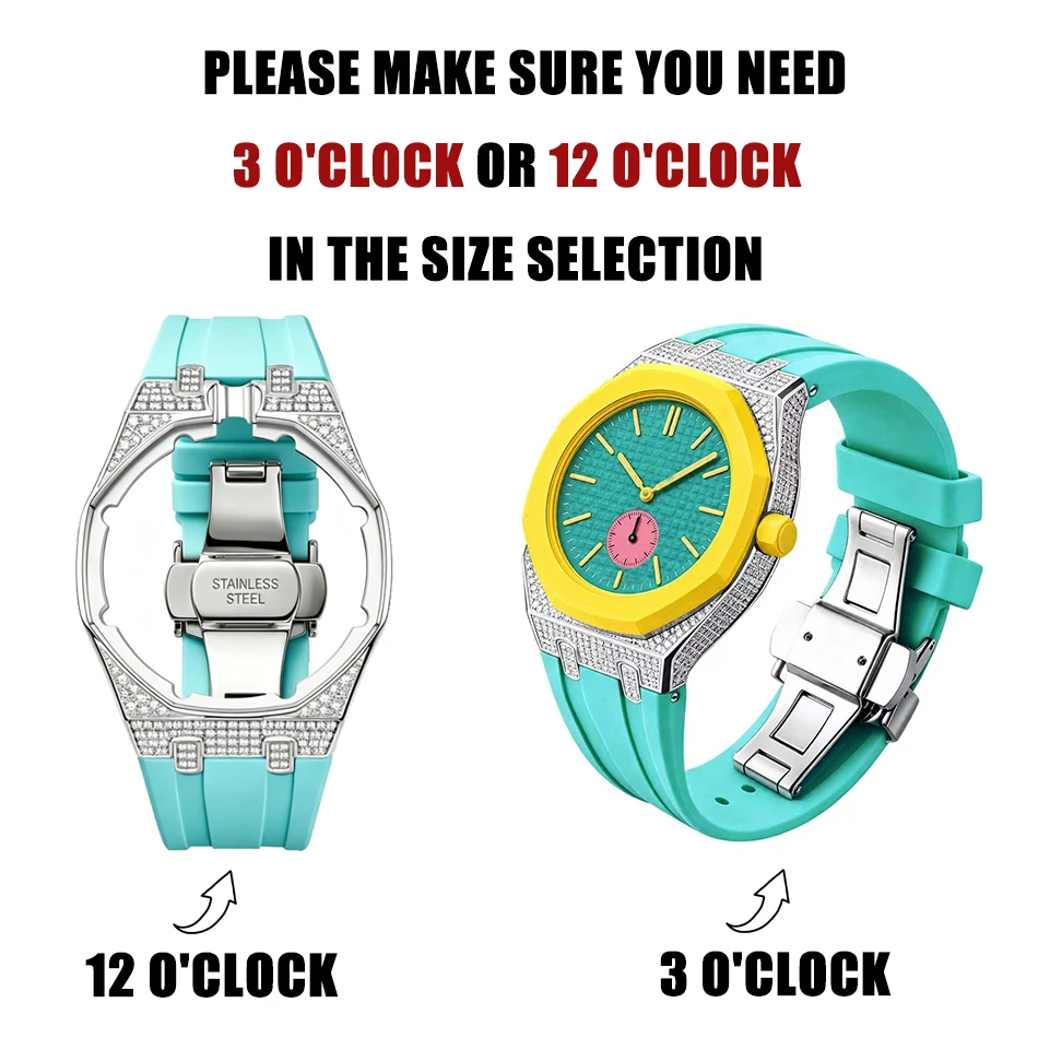 Moissanite Diamond Stainless Steel Silicone Watch Case Strap For Swatch X AP Royal POP Modification Band Changer To Wristwatch