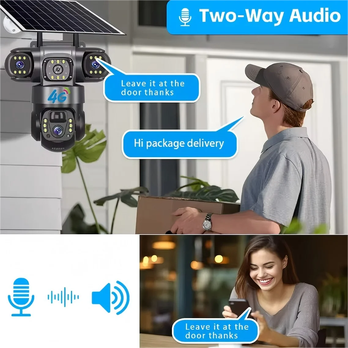 4G SIM card outdoor closed-circuit television waterproof wireless solar closed-circuit television camera two-way voice security