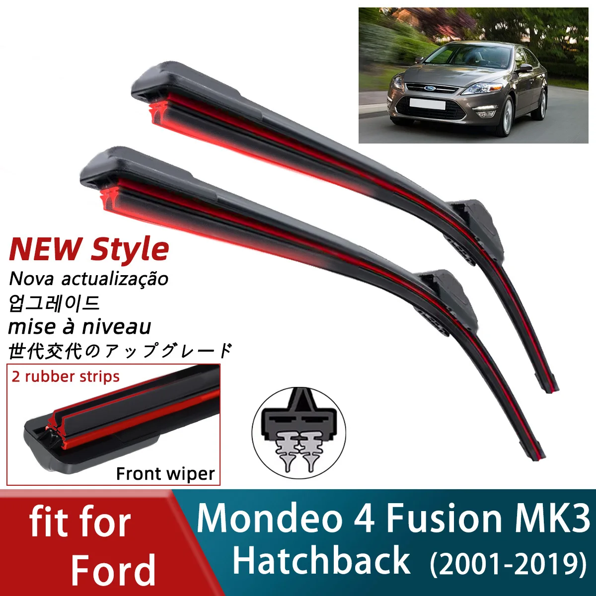 

Double Rubber Car Wiper for Ford Mondeo 4 Fusion MK3 Hatchback Front Wiper Blades Brushe Cutter Part Accessorie Windscreen Wiper