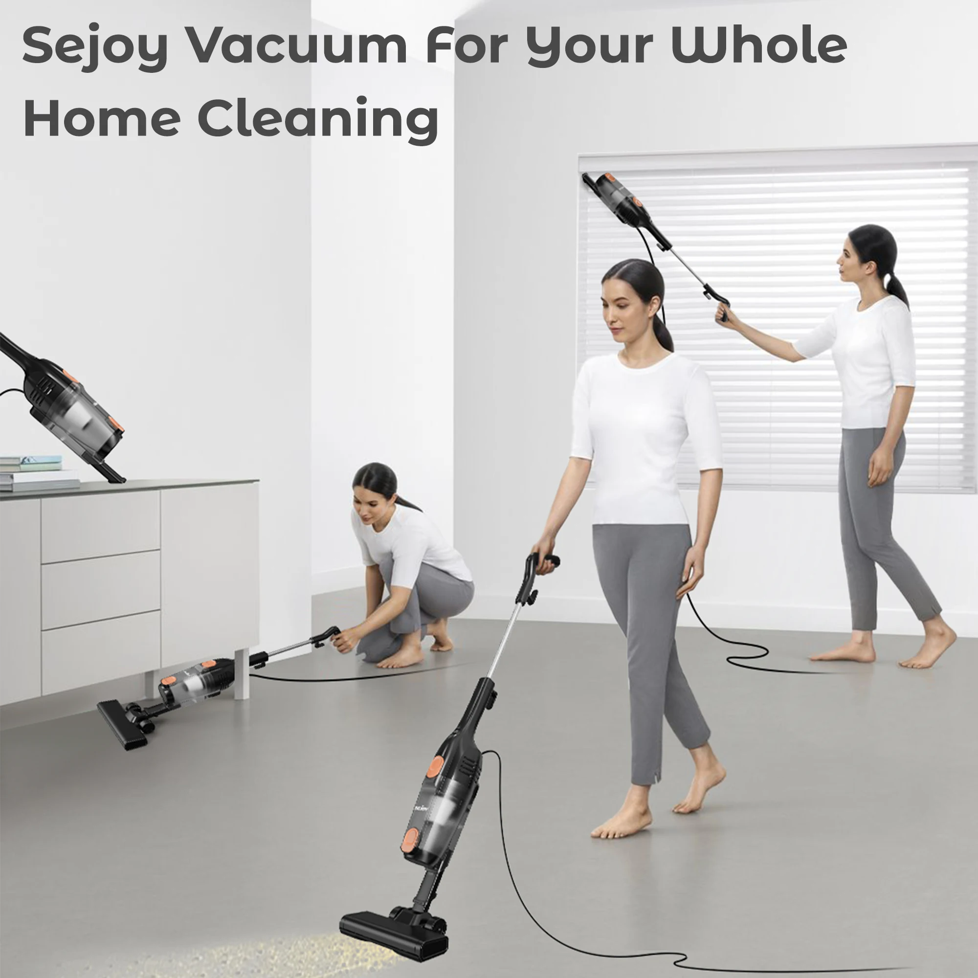 Sejoy Corded Vacuum Cleaners 15Kpa Powerful Suction 600W Motor 2 in 1 Stick Handheld Vaccum Cleaner for Home Pet Hair Carpet