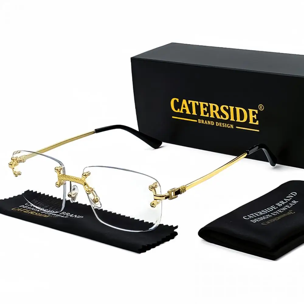 CATERSIDE Rahmenlose Sonnenbrille für Herren und Damen, luxuriöse Outdoor-Party-Sonnenbrille, Metallrahmen, Spiegel-Verlaufsgläser, UV400 – Detail 22