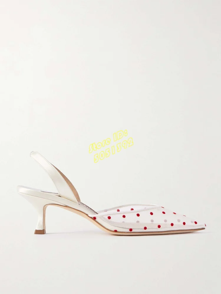 Polka Dot Schwarz Weiß Air Mesh Pumps Zurück Strap Sexy Spitze Zehen Slip Auf Mode 2025, Frühling Sommer Frauen Runway Kleid Schuhe