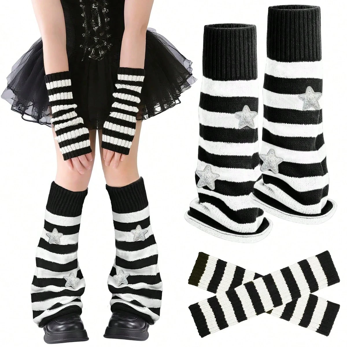 

2 Pairs Y2K Women's Leg Warmer Sleeves Set - Retro Stretchy Dance Accessories, Trendy Streetwear Style Outfit for Girls