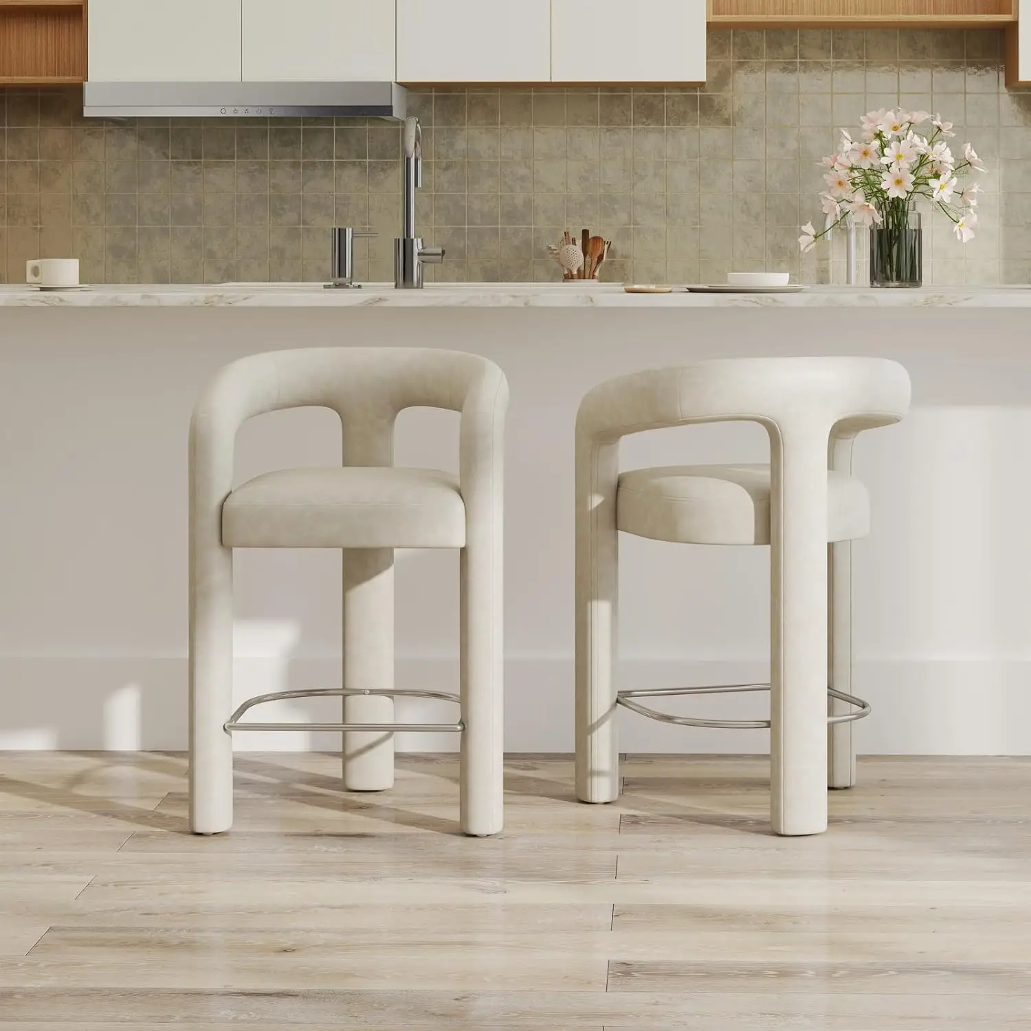 

26inch PU Leather Counter Stools Set Of 2, Modern Barrel Bar Stools With Arms Comfy Upholstered Counter Height Bar, Customized