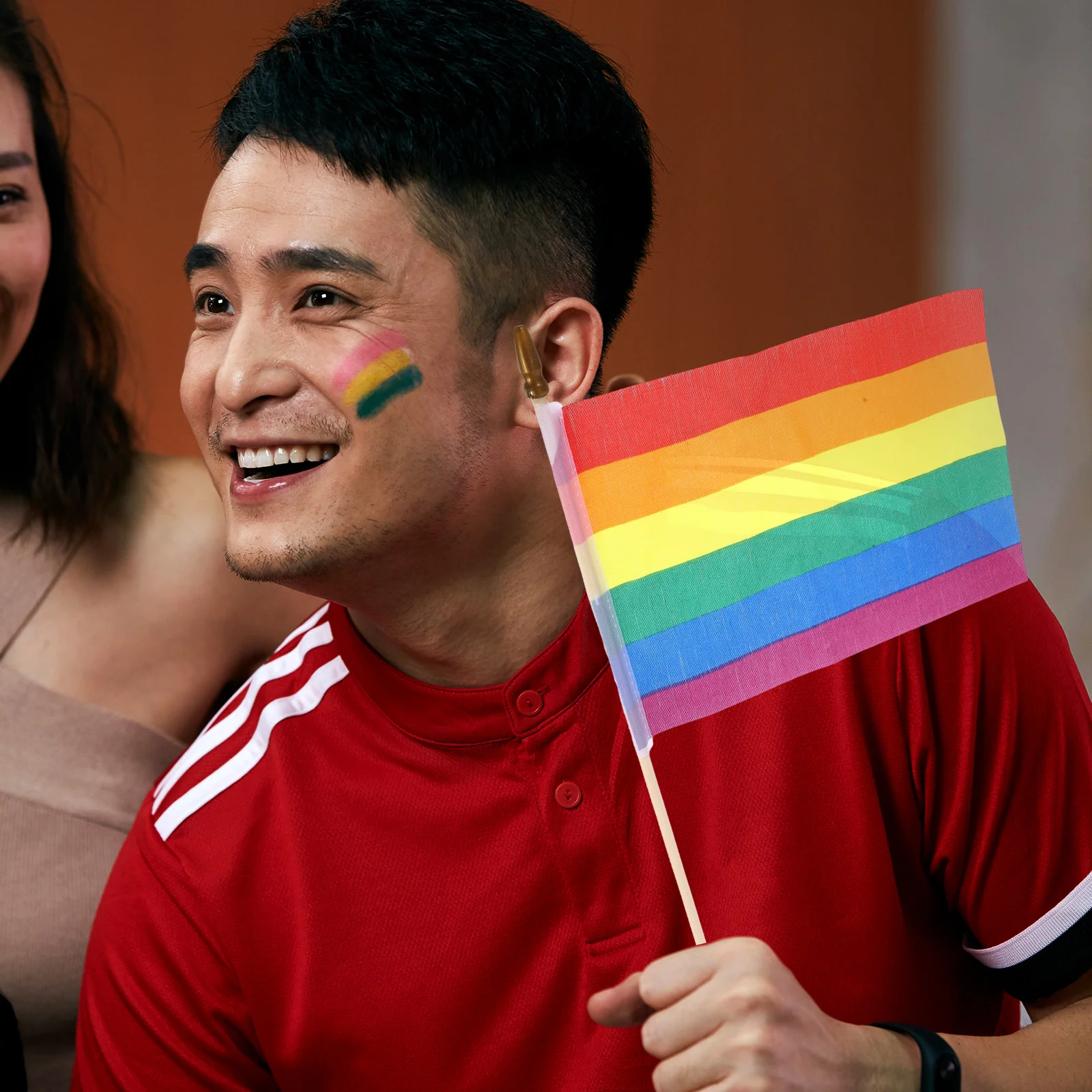 10 個レインボーハンドヘルドフラグ耐久性のあるポリエステルプライド LGBTQ 装飾パレードパーティーお祝い屋外ミニサイズ