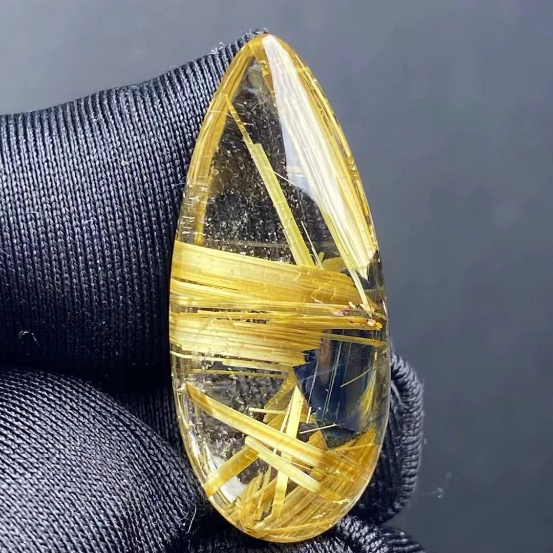 Natural Gold Rutilated Quartz Pendant Water Drop Yellow Rutilated Quartz Jewelry 30*13*8mm Men Women Brazil AAAAAAA