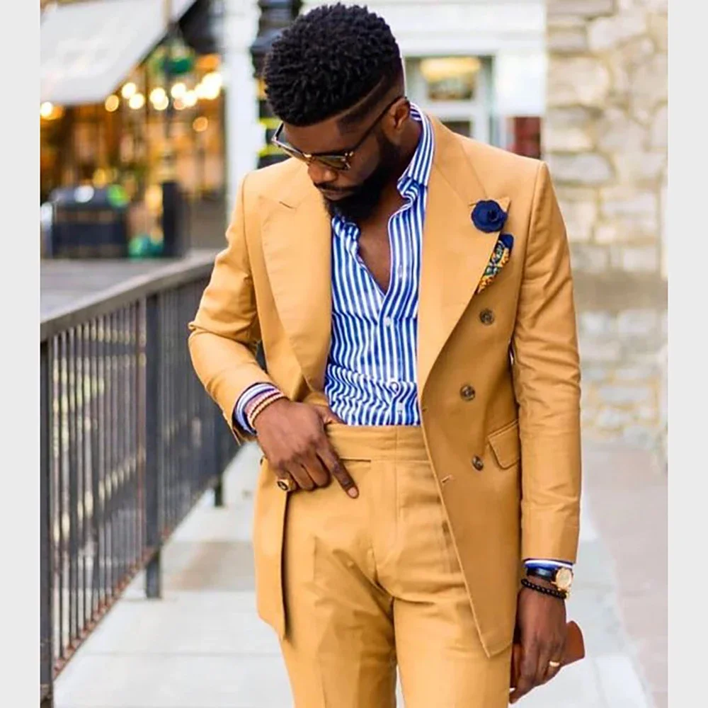 

2-Поджаки Брюки Однобортный лацкан Стандартный двубортный дорожный мужской костюм Шикарный пиджак приталенного кроя