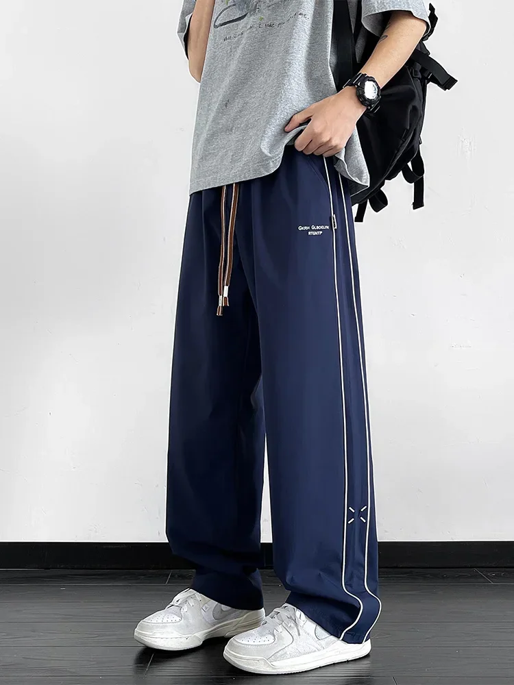 

Летние мужские спортивные брюки, легкие брюки из ледяного шелка, повседневные спортивные брюки большого размера, свободные и дышащие брюки прямого кроя