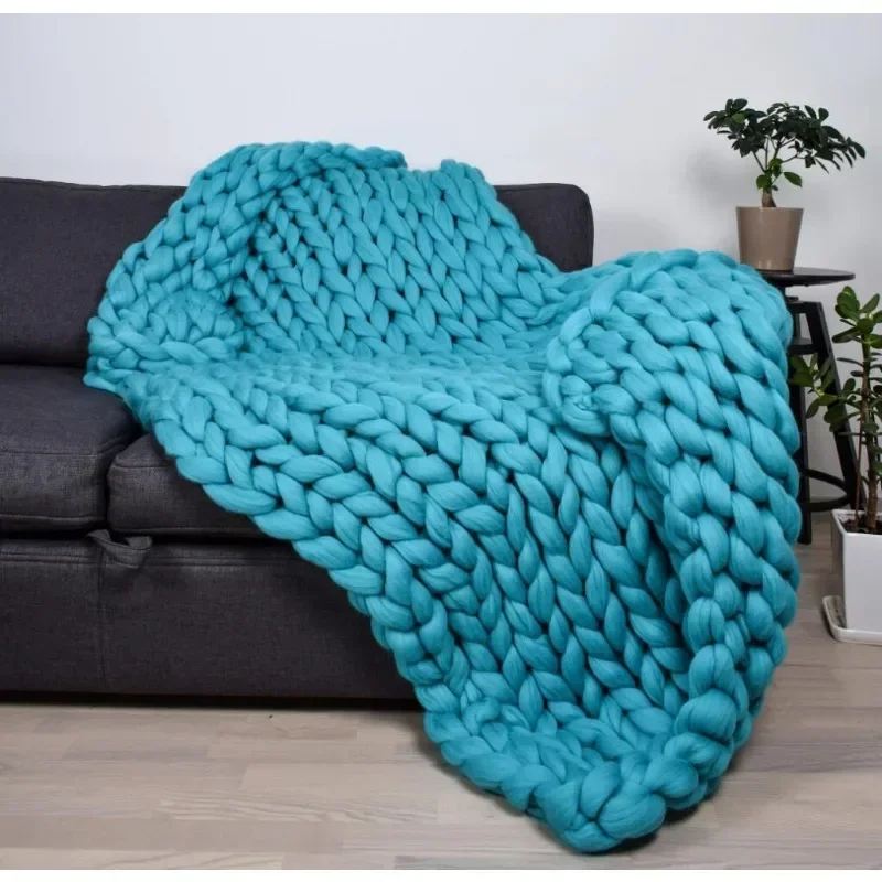 Luxury Heavyweight Knit Blanket, Hand-Woven Soft Throw for Bedroom Living Room Nordic Style Chunky Knit Throw Blanket