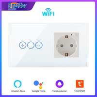 Bingoelec Wifi Smart Dimmer Light Switches with EU Standard Wifi Wall EU Power Sockets Crystal Dimmable Wall Touch Switches