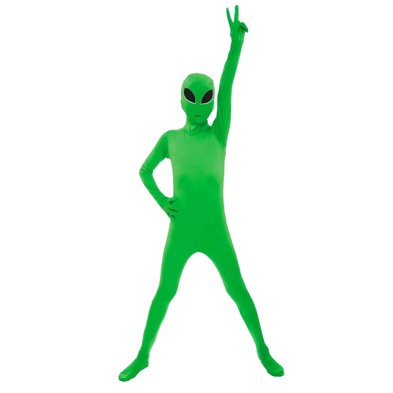 Kids Adult ET Alien Cosplay Costume Zentai Jumpsuits Green Extraterrestrial Mascot Halloween Carnival Masquerade Bodysuit Suit