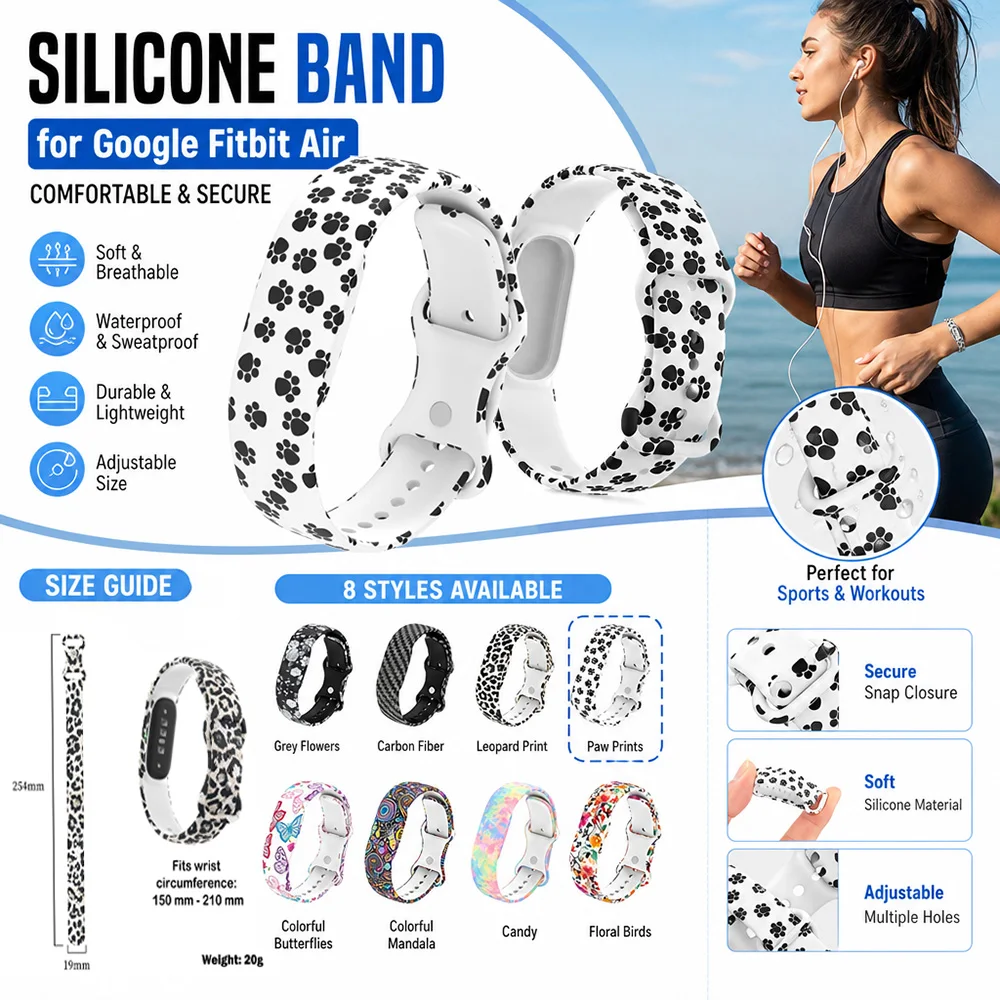 New Printed Silicone Wristband for Google Fitbit Air Practical Replacement Band for Google Fitbit Air Indoor Outdoor Scenarios