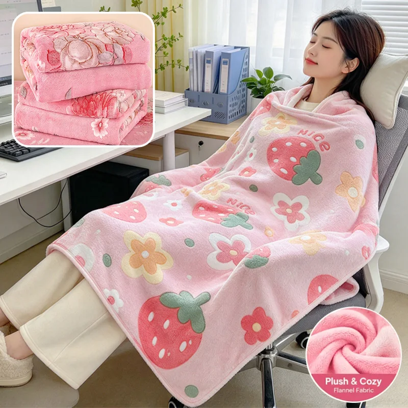 Lightweight Warm Fleece Blanket Lovely Cartoon Print Comfortable Throw Blanket for Couch Bed Outdoor Travel Rest 150/180/200cm