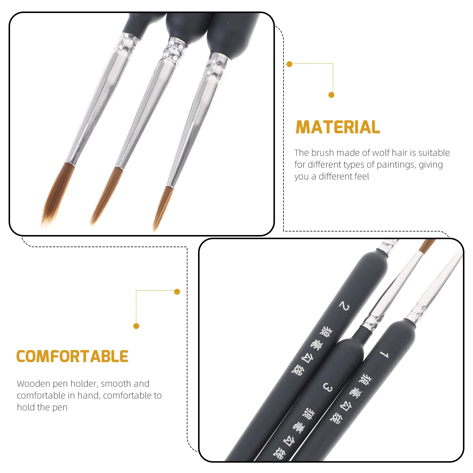

3pcs Weasel Hair Brushes Fine Detailing Liners for Miniatures Oil Watercolor Painting Handcrafted Natural Handle Durable Shape
