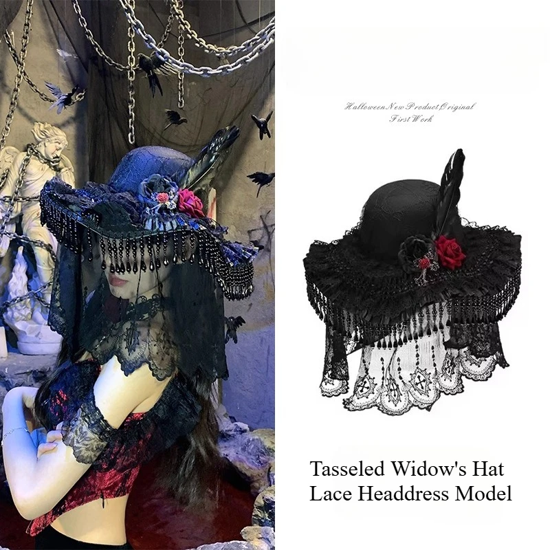 INS Vintage Court Handmade Lace Vintage Bandage Wizard Hat Gothic Lolita Cosplay Costume Halloween Party Decor Fedoras Gorras