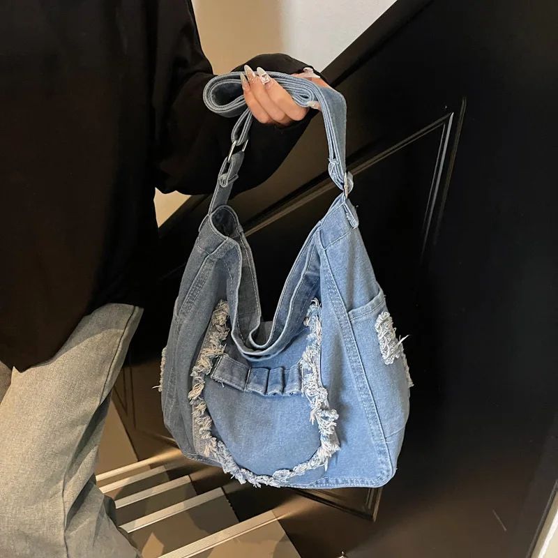 

Модная повседневная женская сумка через плечо, высококачественная джинсовая ткань, женские сумки, большая вместительная многофункциональная женская сумка-тоут