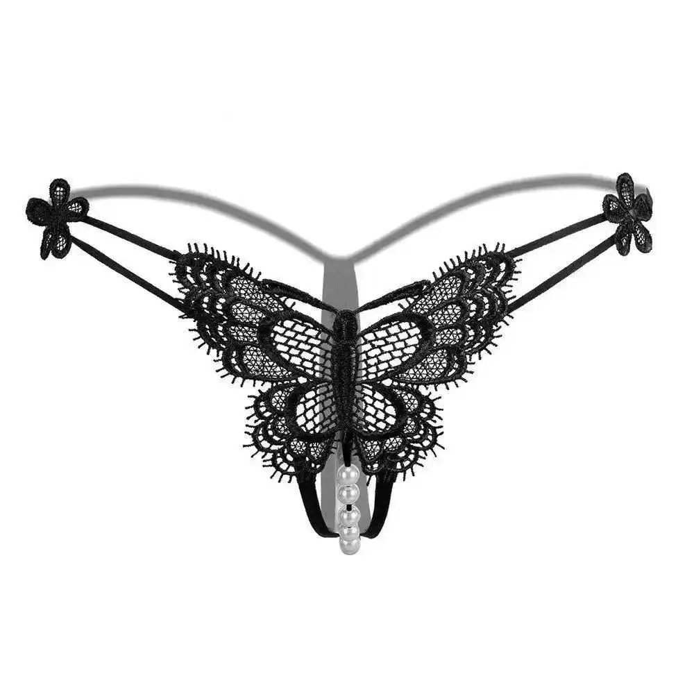 Cute Sissy Embroidered Transparent Triangle Shorts Crotchless Thong Ultra Sexy Underwear Hollowed out Design for Sexy Lingerie