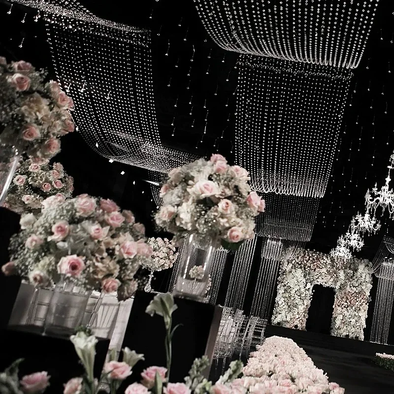 

Wedding Ceiling Decoration Pineapple Crystal Bead Chain Party Hall Stage Backdrop Background Event Festive Hanging Event Prop