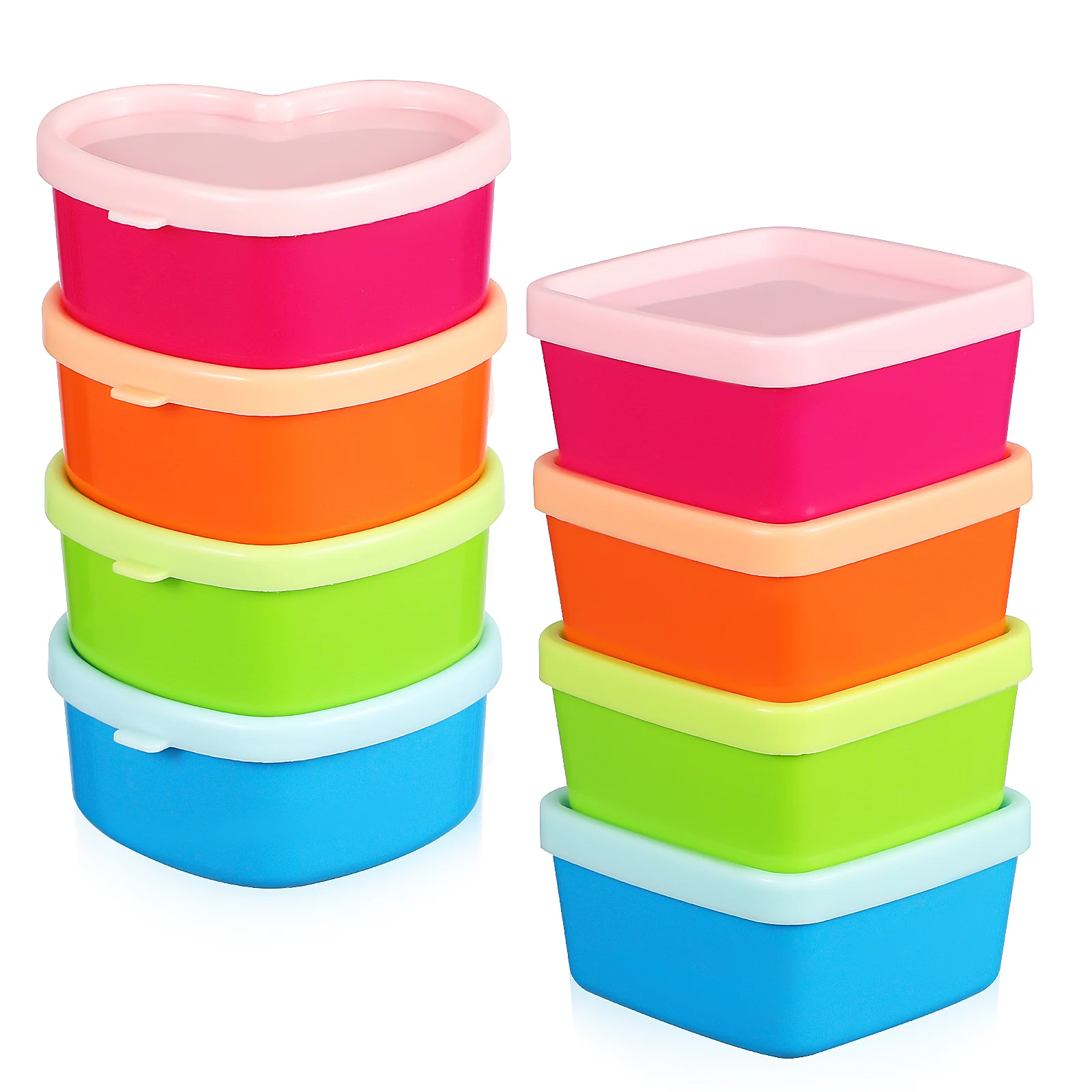 

8 Pcs Rainbow Color Storage Boxes Square Heart Shaped Safe PP Material Stackable Desktop Organizer Snack Container Photos Candy