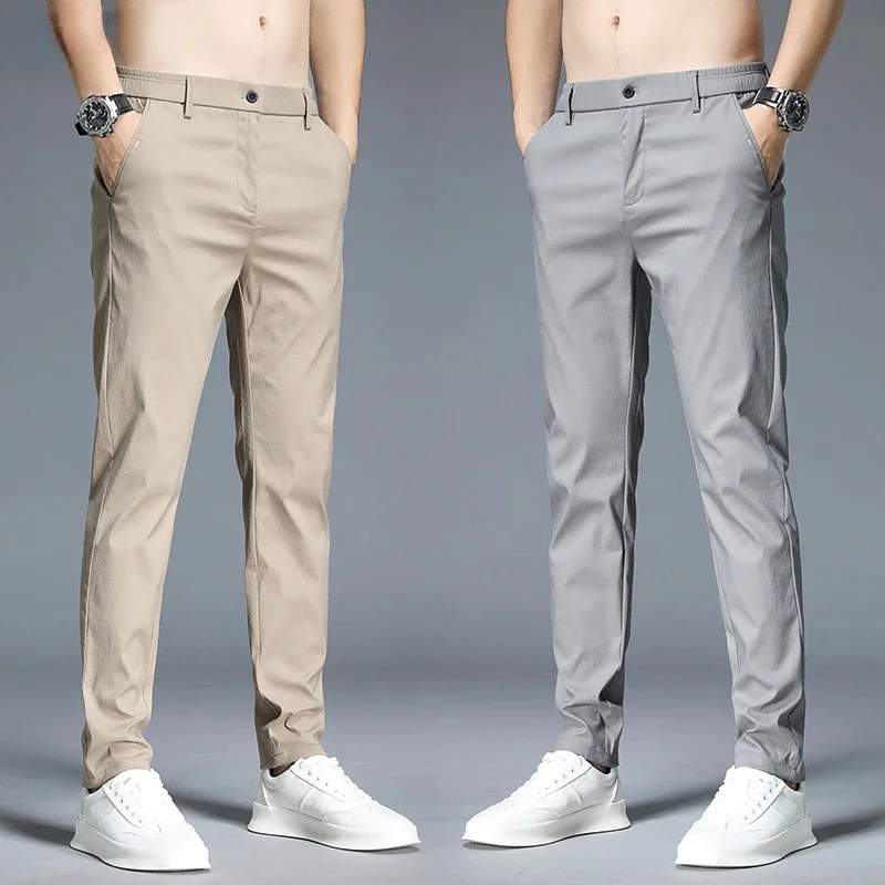 2024 Summer Casual Pants Men's Elastic Slim Fit Elastic Waist Cotton Business Classic Korean Edition Pants