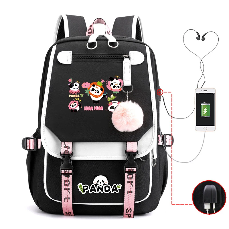 Color Block Panda Print Backpack Girl School Bag Women Men Teens Laptop Travel Rucksack Large-capacity Backpack Street Knapsack