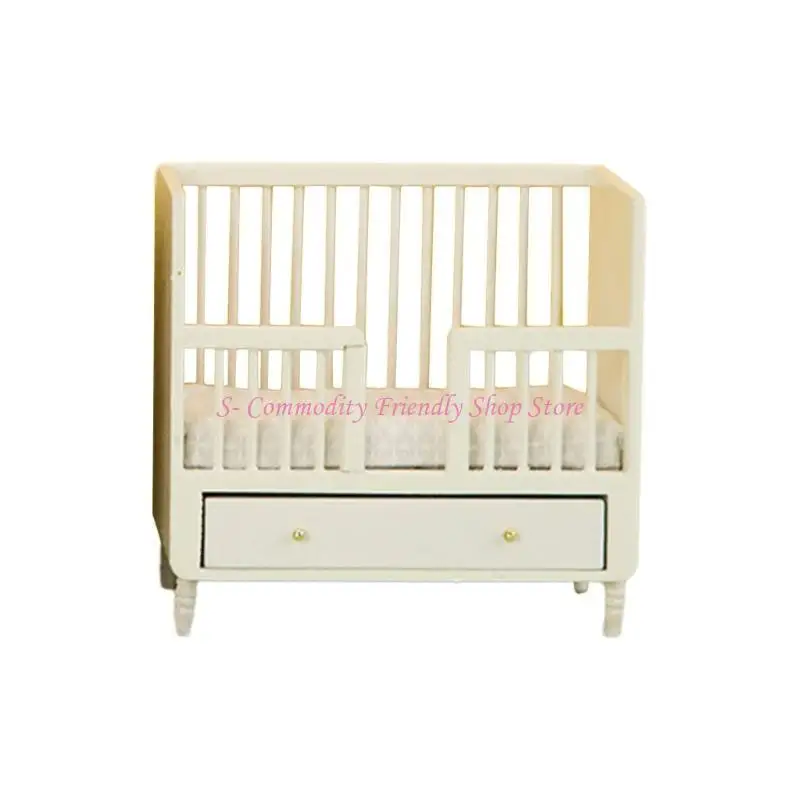 85AE Realistisches Mini-Kinderbett, Holzmöbel, Puppenhaus, Kinderzimmer, Dekoration, 1/12