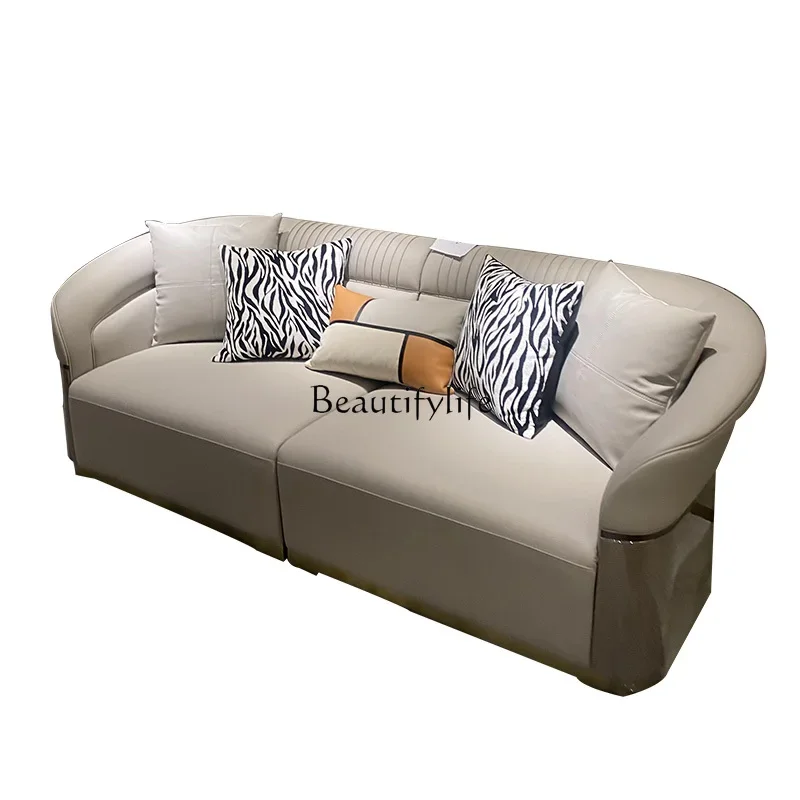 

4yj9 Italian Style Light Luxury Genuine Leather Sofa Villa Living Room Large and Small Suite Combination