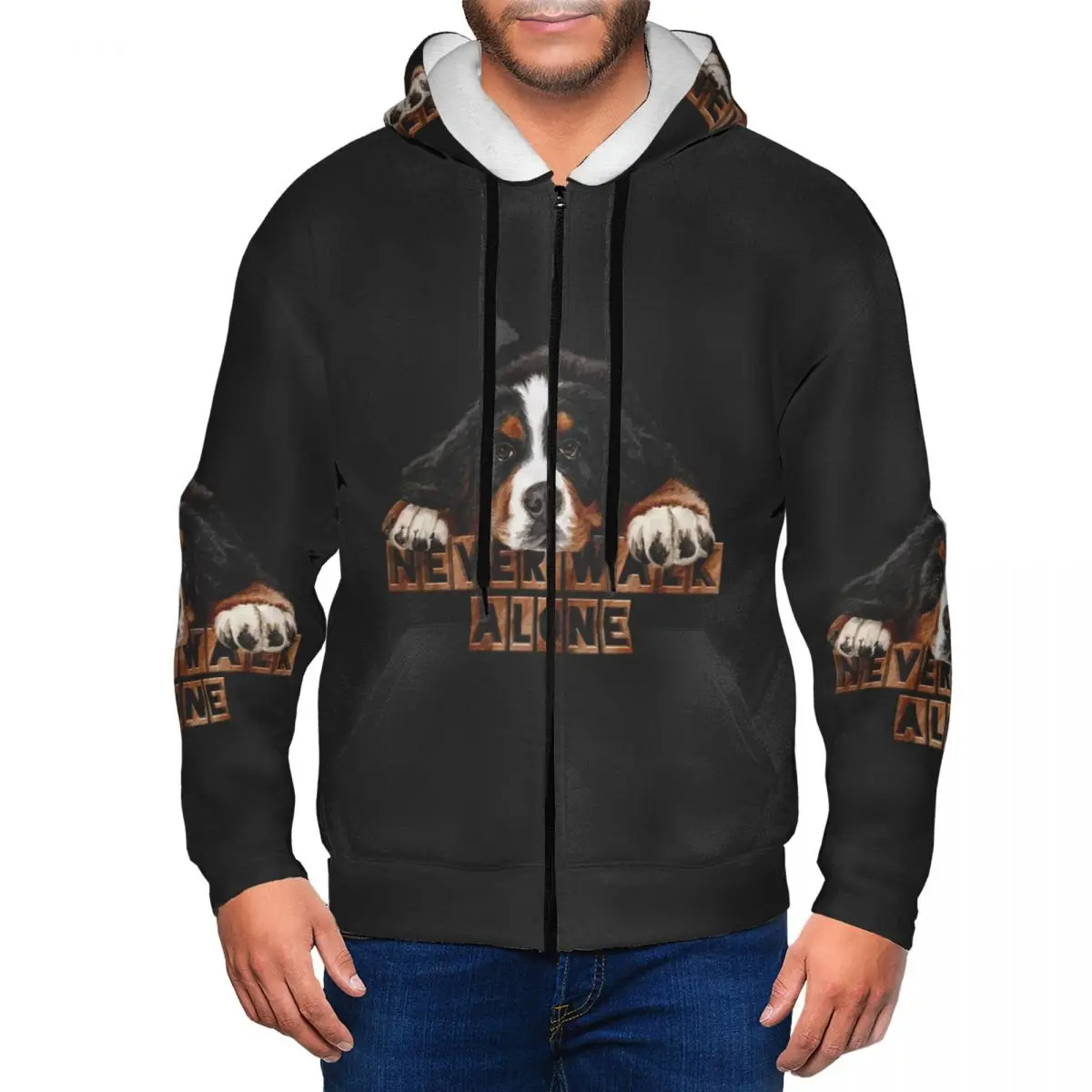 Bernese Mountain Dog Zipper Hoodie Hip Hop Pullover Autumn Winter Men's Women's Sweatshirt Long Sleeve Tops