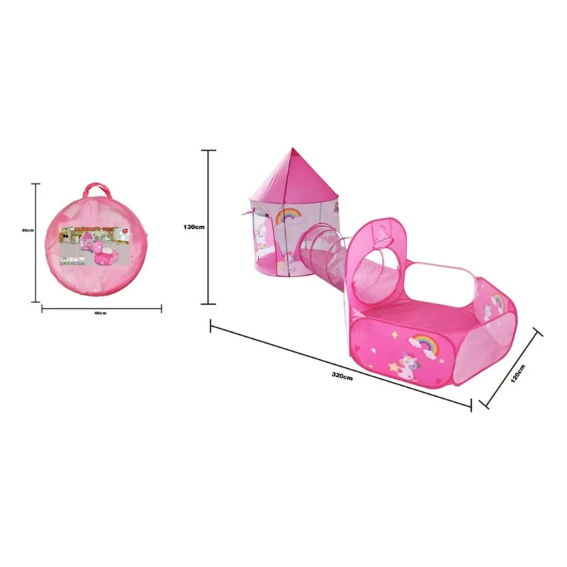 3-in-1-Zelthaus für Kinder, tragbares Schloss-Spielspielzeug mit Tunnel und Ozean-Ballbecken, Kindergrube, faltbar, für drinnen und draußen, Baby-Spielhaus