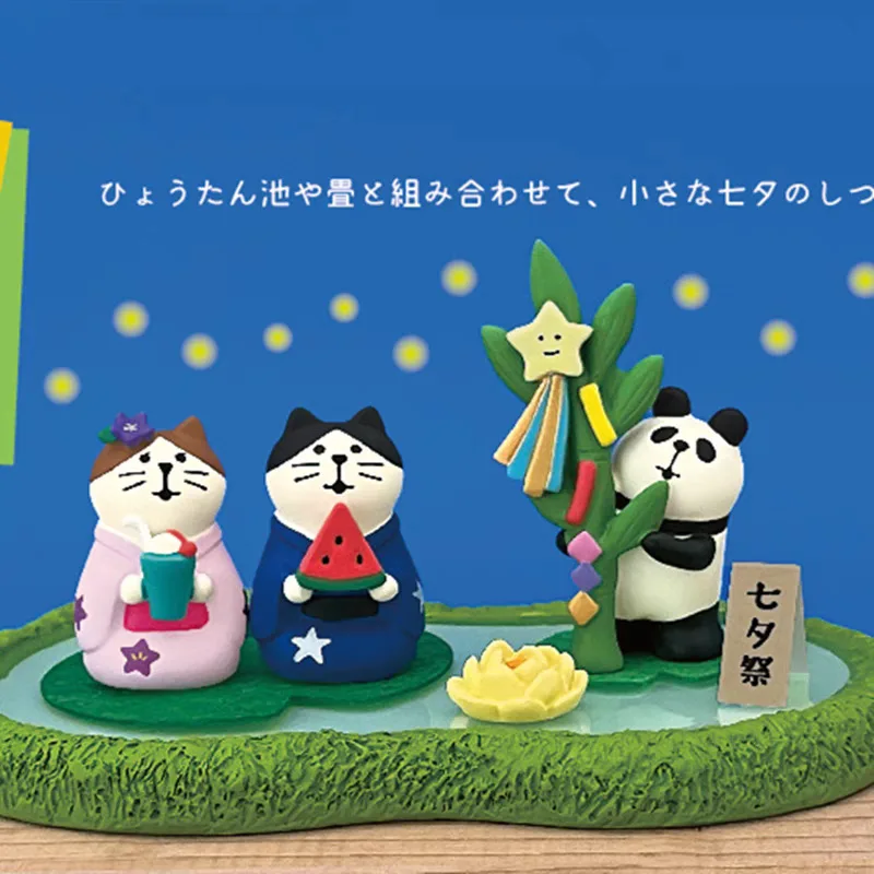 Qixi Festival Zakka Cat Figurine Ornament Handmade Watermelon Panda Home Desktop Decor Valentine Gifts Resin Crafts Miniatures
