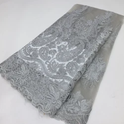 PGC Gray African Sequenant Lace Fabric 2024 Nigerian High Quality Embroidery Mesh Net Fabric For Wedding Party Dress LY2418