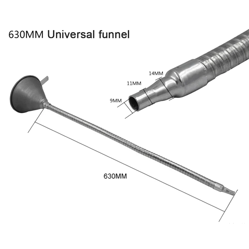 유니버설 깔때기 자동차 오일 주입 깔때기 엔진 오일 변속기 오일 파워 스티어링 오일용 플렉스 팁 포함 철제 깔때기