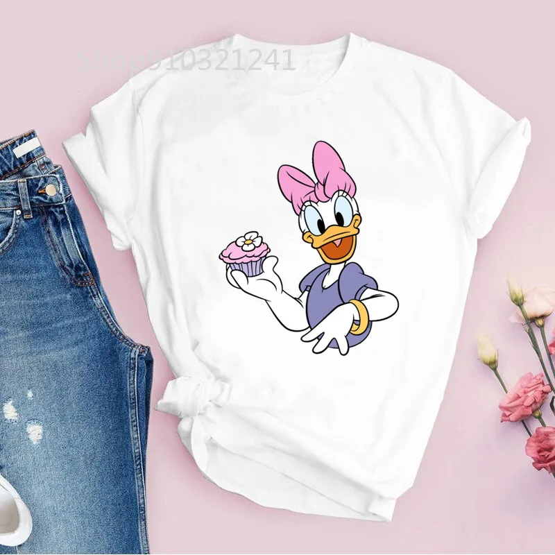 

Miniso Daisy Duck Top Pattern Printed Cute Women's Cartoon T-shirt Summer Casual T-shirt Pattern Printed 90s T-shirt