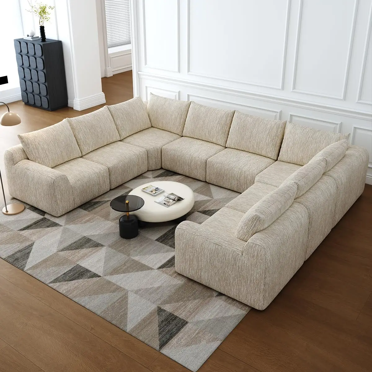 Oversized Modular Curved Sectional Sofa, 8 Seater Corduroy Boneless U-Shaped Reversible Corner Couch,135.4
