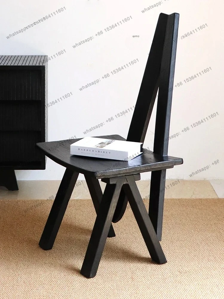 

Black Solid Wood Creative Chair Medieval Designer High Backrest Dining Chair Art Casual Fashion