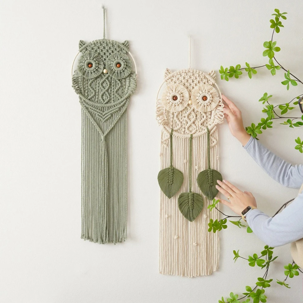 

Owl Macrame Wall Hanging Decor Handmade Tapestry Dreamcatchers Boho Ornament for Home Office Apartment Living Room Decoration