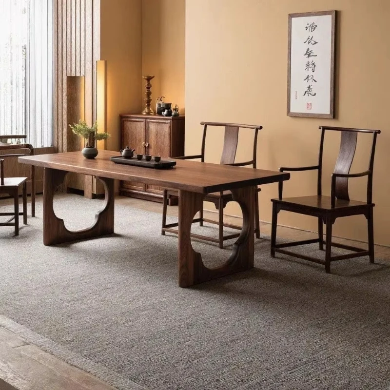 Song-style aesthetic walnut pine tea table, new Chinese tea table, large board table, Kung Fu tea new Chinese style