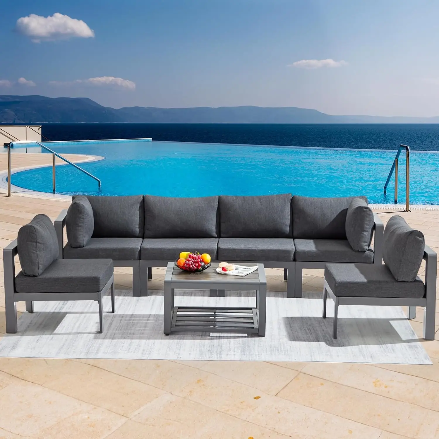 

Modern Aluminum Patio Furniture Set, Outdoor Patio Sectional Conversation Metal Seating Sets with coffee table