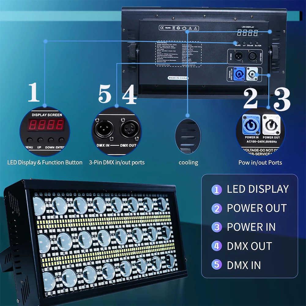 2PS 300W LED 무대 조명 스트로브 LED RGBW DJ 조명 워시 및 빔 조명 사운드 제어 DMX 512 조명 무대 조명 파티
