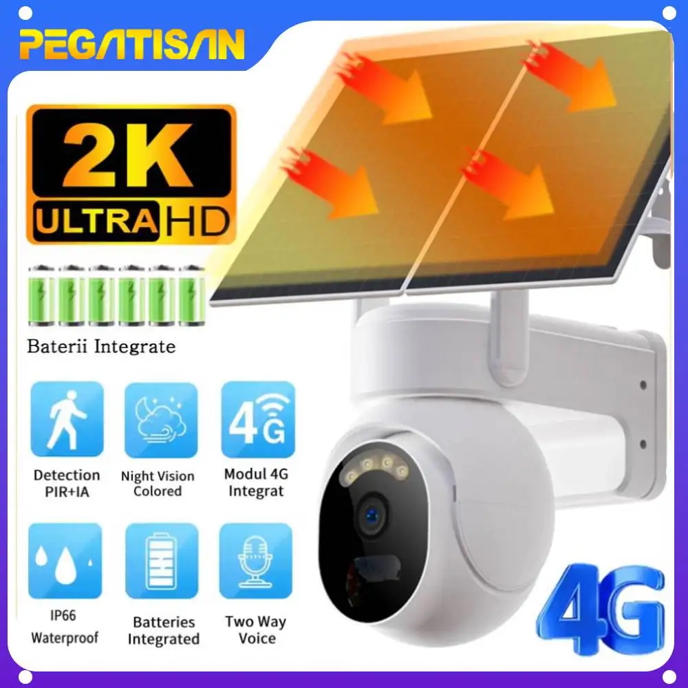 Cámara Solar inalámbrica 2K HD 4G para exteriores, cámara de vigilancia con batería integrada, detección humana PIR, cámara de seguridad de visión nocturna en Color
