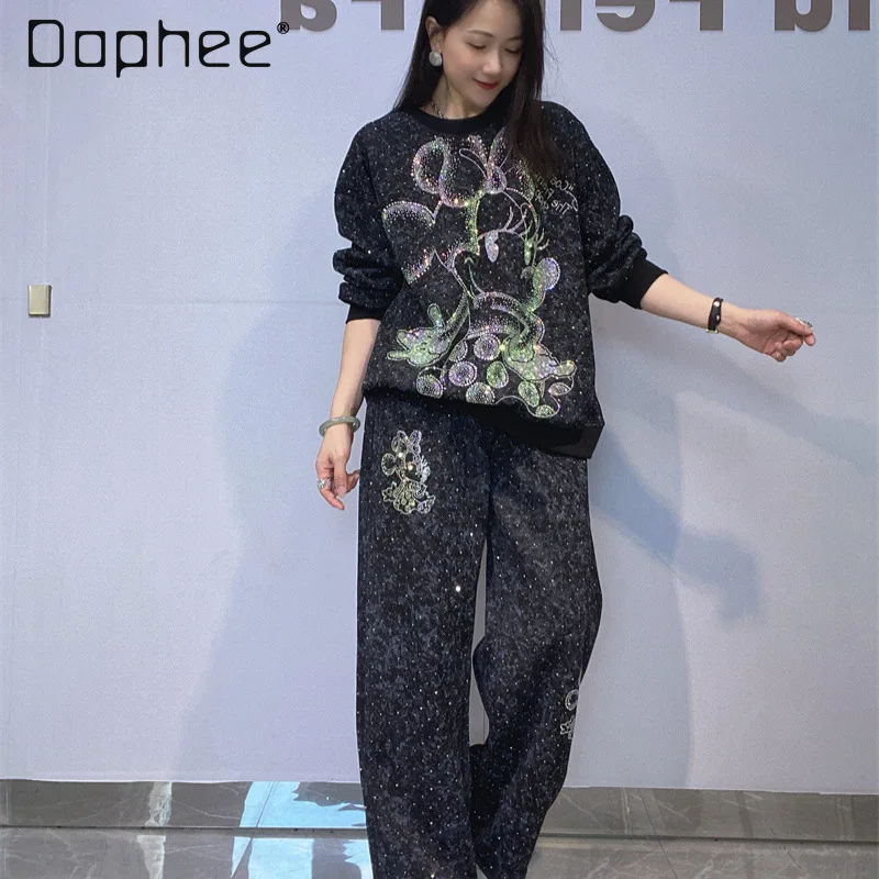 Mode Marke Casual Rundhals Tie-Dye Sweatshirt Langarm Tops frauen Herbst Winter Neue Sportswear Hosen Zwei-stück Set